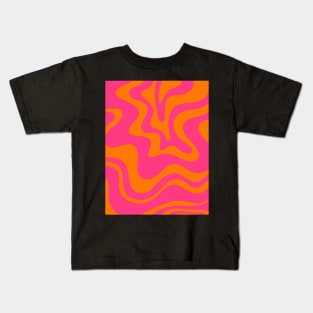 Retro Liquid Swirl Abstract Pattern Hot Pink & Orange Kids T-Shirt